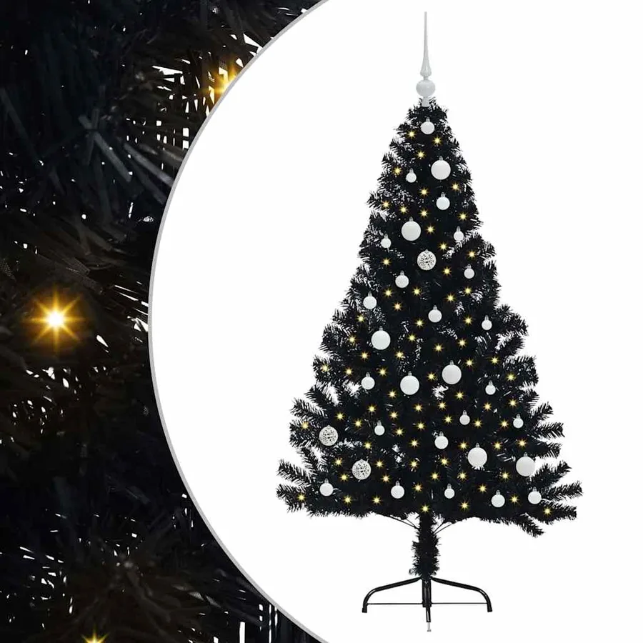 Sapin de Noël artificiel pré-éclairé Noir 150 cm PVC - 2