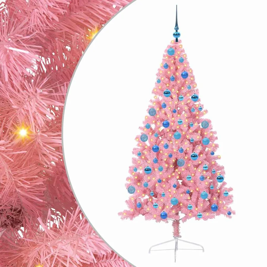 Sapin de Noël artificiel pré-éclairé Rose 180 cm PVC - 2