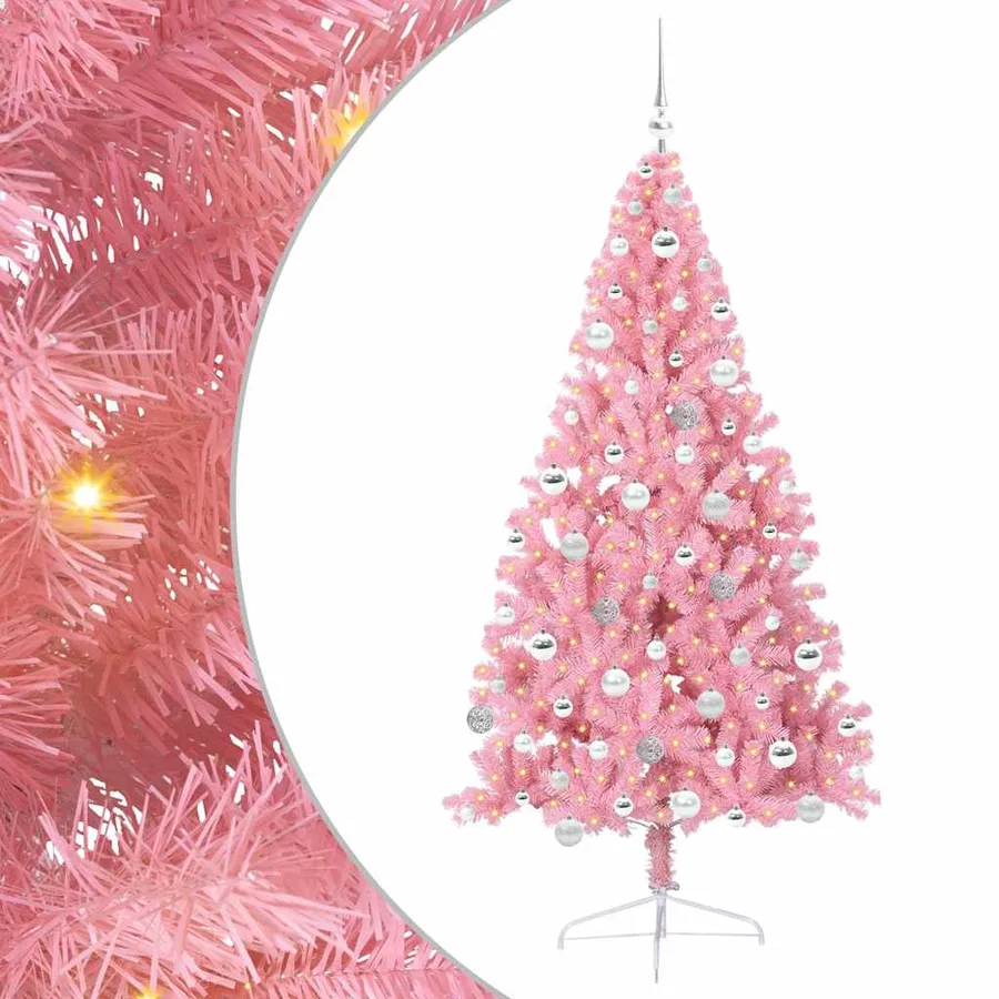 Sapin de Noël artificiel pré-éclairé Rose 180 cm PVC - 2