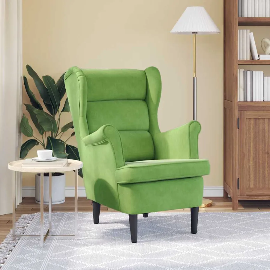 Fauteuil vert clair velours - 3