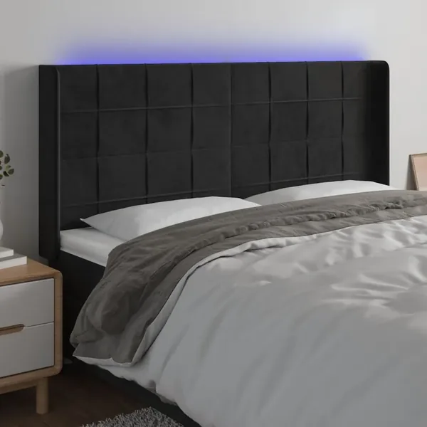 Tête de lit à LED Noir 203x16x118/128 cm Velours