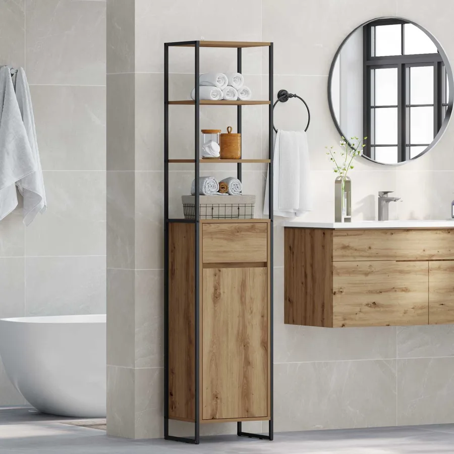 Cabinet de salle de bain Chêne artisan 40 x 30 x 180 cm - 4