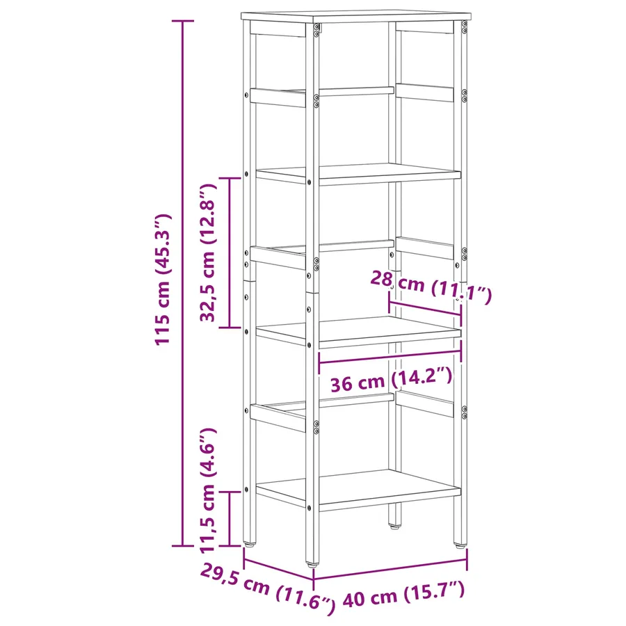 Étagère Gris Sonoma 40 x 29,5 x 115 cm Bois d'ingénierie - 11