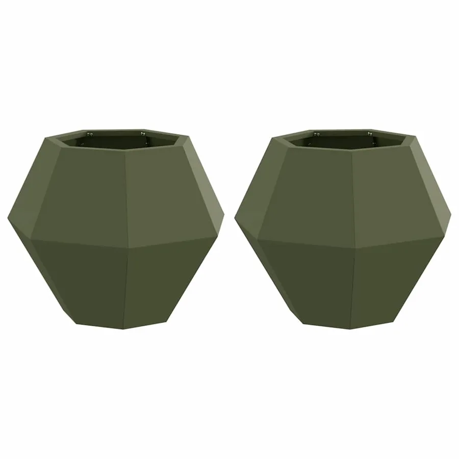Jardinière 2 pc Vert olive 50 x 50 x 40 cm Acier - 2