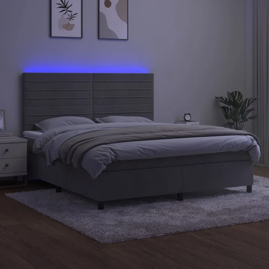 Sommier à lattes de lit avec matelas LED Gris clair 160x200 cm - 4
