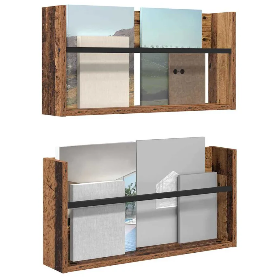 Étagère à magazines 2 pcs Bois ancien 60 x 12 x 30 cm - 3