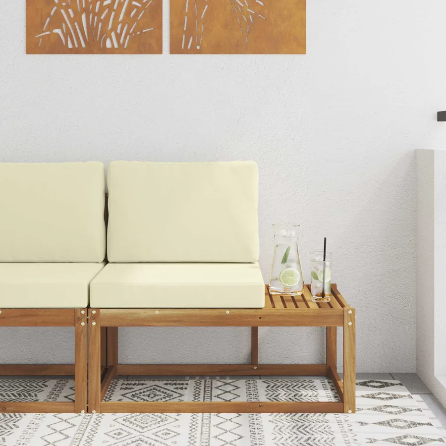Canapé d'extérieur en bout avec coussin Naturel 91 x 63 x 73 cm