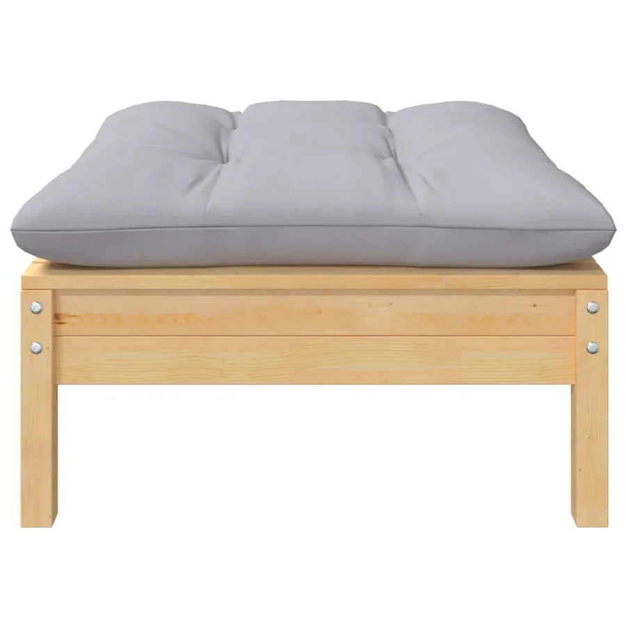 Salon de jardin 7 pcs avec coussins gris bois de pin massif - 5