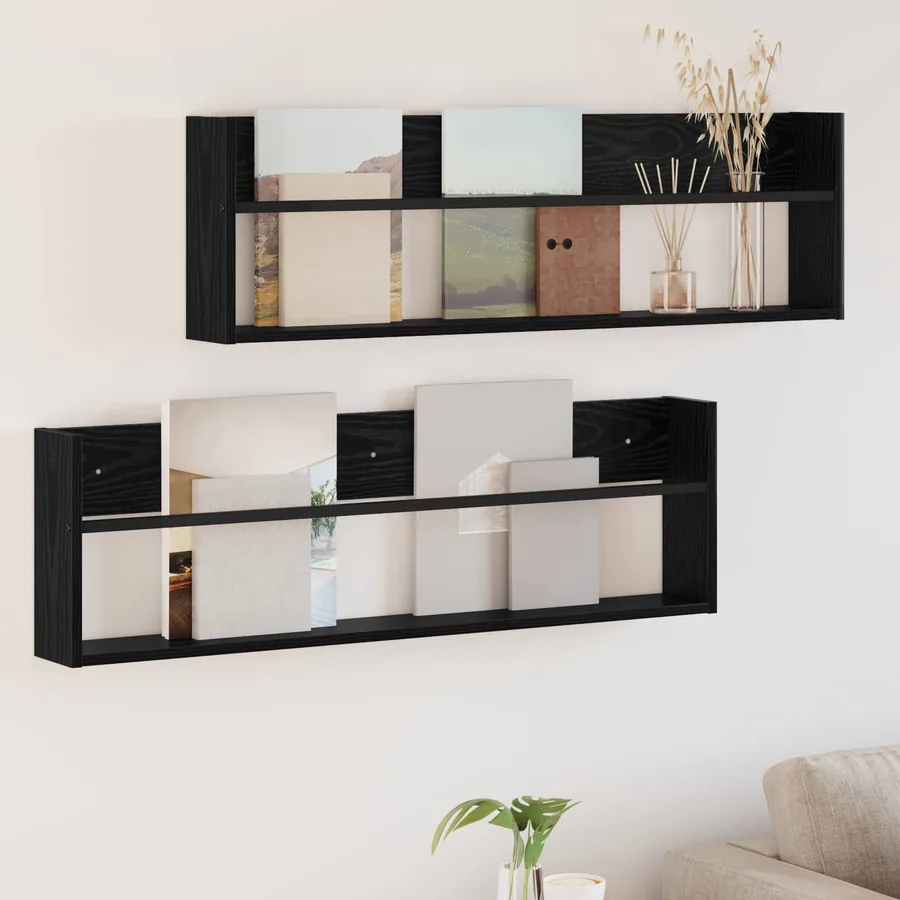 Étagère à magazines 2 pcs Chêne noir 100 x 12 x 30 cm