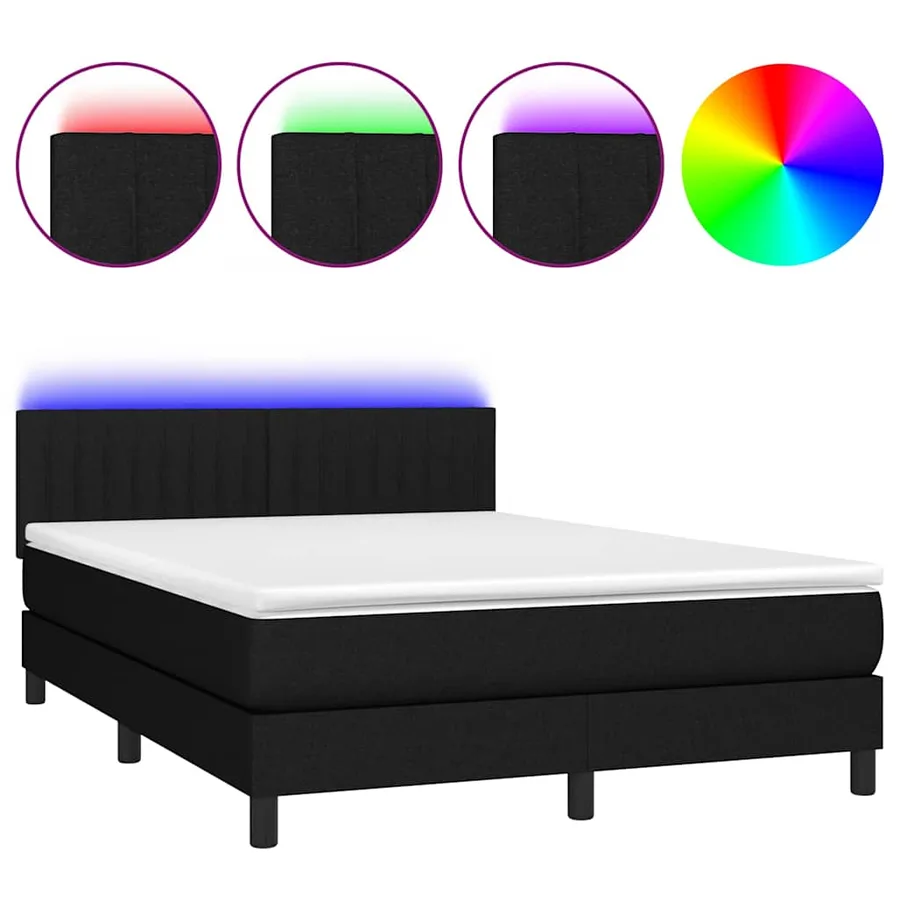 Sommier à lattes de lit avec matelas LED Noir 140x190 cm Tissu - 2