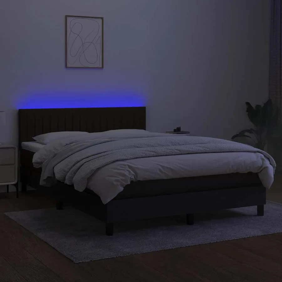 Sommier à lattes de lit avec matelas LED Noir 140x190 cm Tissu - 4