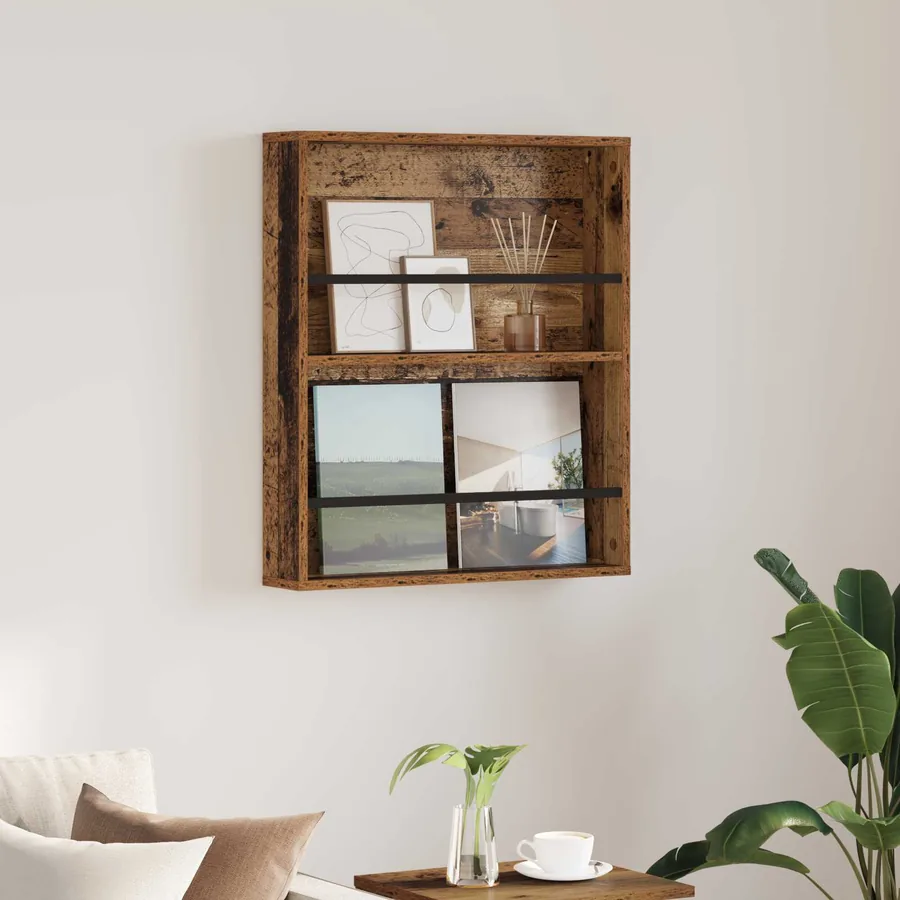 Étagère à magazines avec étagère Bois ancien 60 x 12 x 70 cm