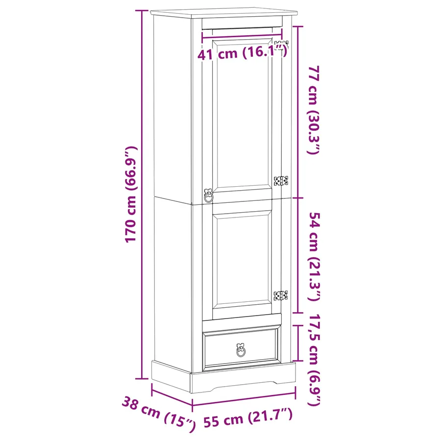 Armoires avec tiroir Blanc 55 x 38 x 170 cm Pin massif - 9
