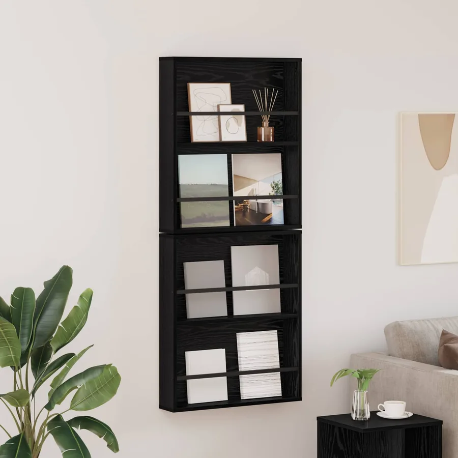 Étagère à magazines 2 pcs Chêne noir 60 x 12 x 70 cm