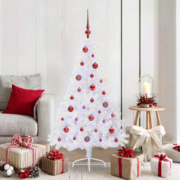 Sapin de Noël artificiel avec 150 LED Blanc 150 cm PVC et Acier