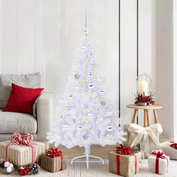 Sapin de Noël artificiel avec 150 LED Blanc 150 cm PVC et Acier