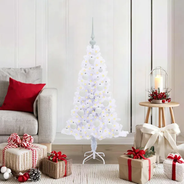 Sapin de Noël artificiel avec 150 LED Blanc 120 cm PVC et Acier