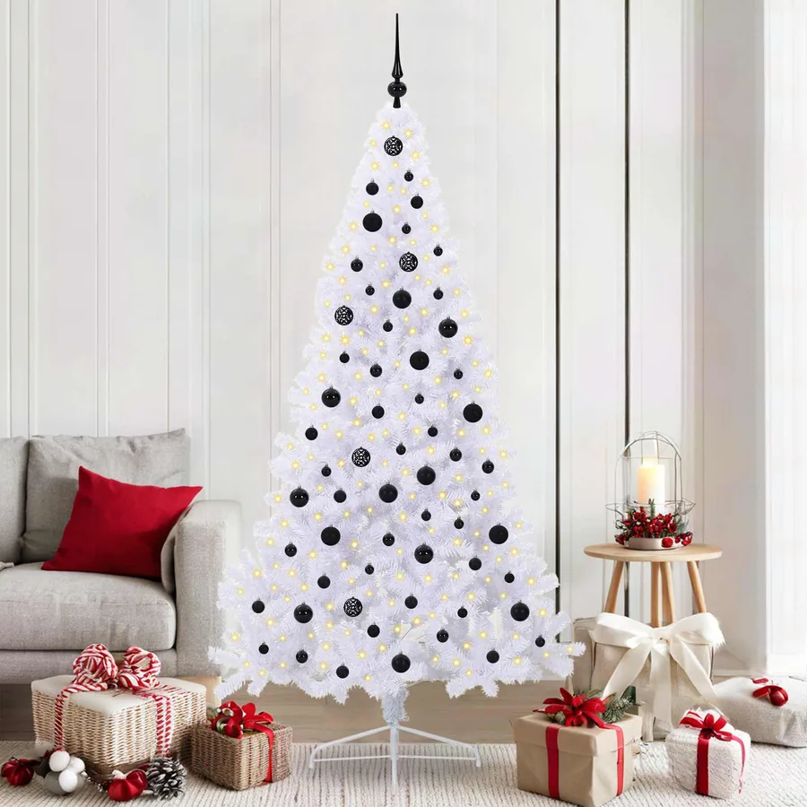 Sapin de Noël artificiel avec 300 LED Blanc 210 cm PVC et Acier