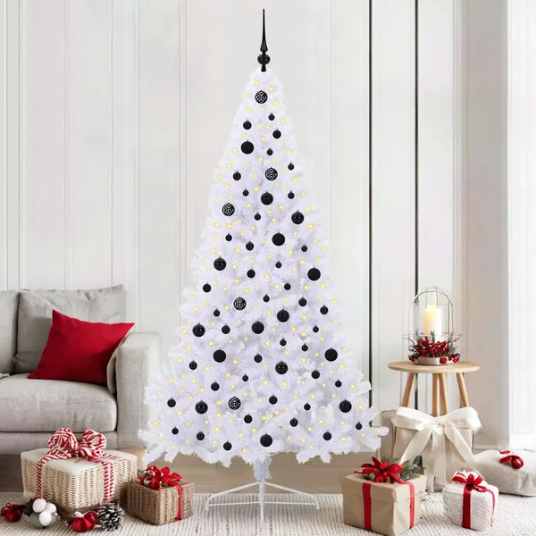 Sapin de Noël artificiel avec 300 LED Blanc 210 cm PVC et Acier