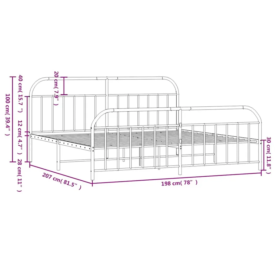 Cadre de lit métal sans matelas avec pied de lit noir 193x203cm - 10