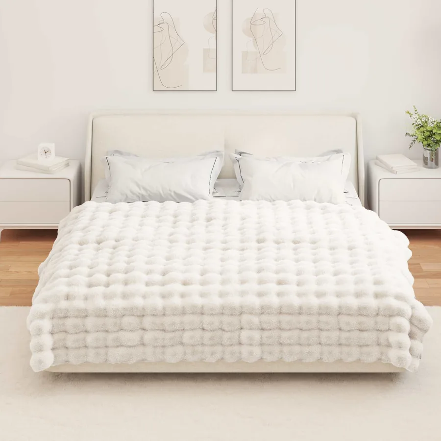 Couverture antidérapante en fausse de lapin Olite 4 pcs Blanc - 4