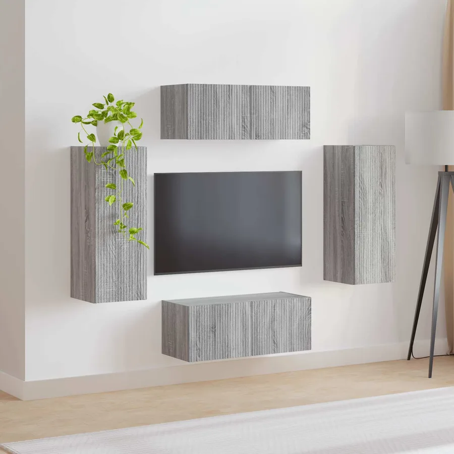 Ensemble de meuble TV mural 4 pcs Gris Sonoma Bois d'ingénierie - 4