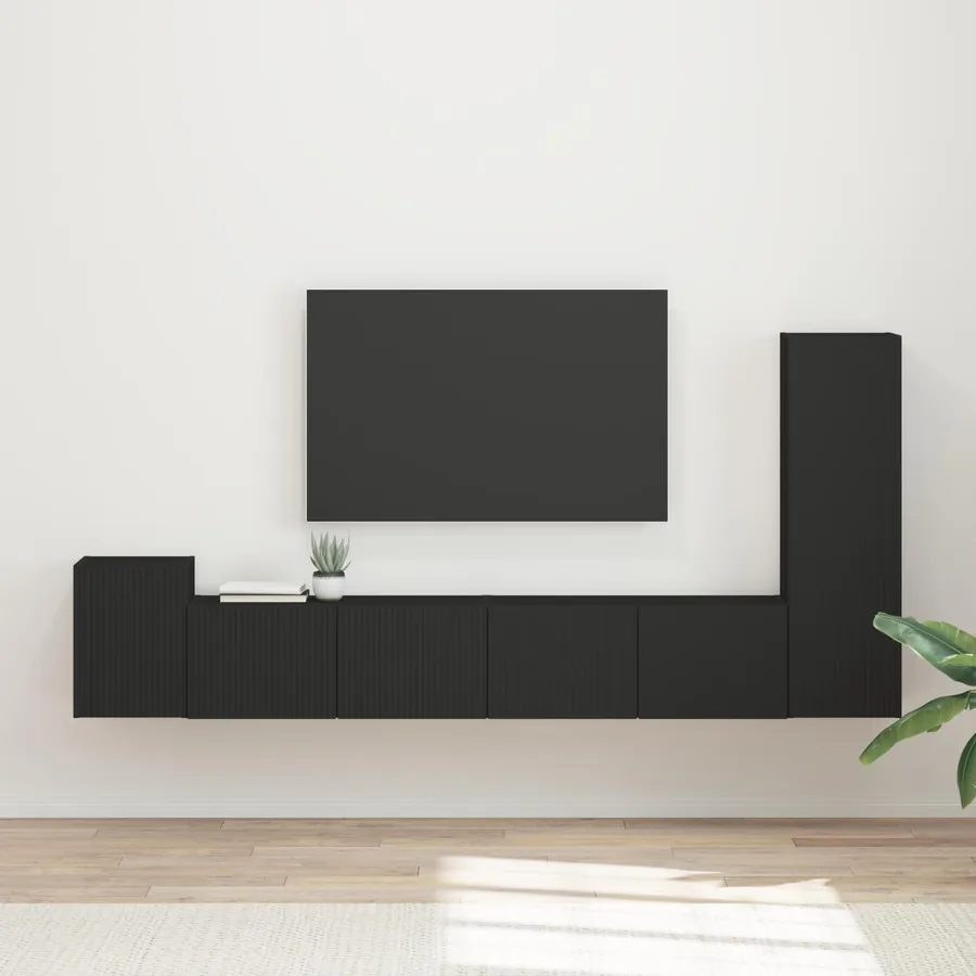 Ensemble meuble TV Montage mural 3 pcs Noir Bois d'ingénierie