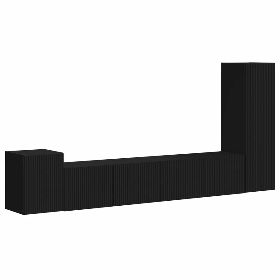 Ensemble meuble TV Montage mural 3 pcs Noir Bois d'ingénierie - 2