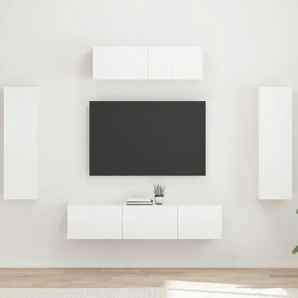 Meuble TV 5 pcs Blanc brillant