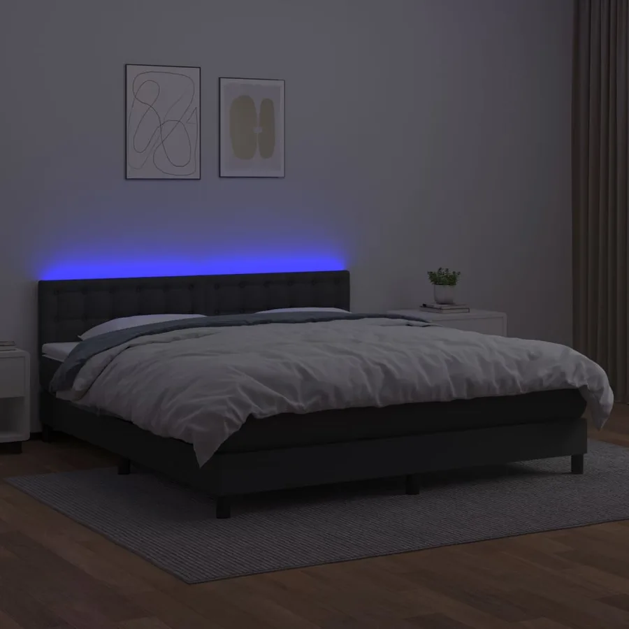 Sommier à lattes de lit avec matelas et LED Noir 160x200cm - 4