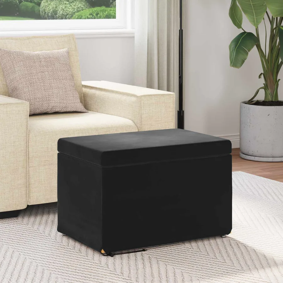 Tabouret Noir 61 x 41 x 40 cm Velours et Bois Composite - 3