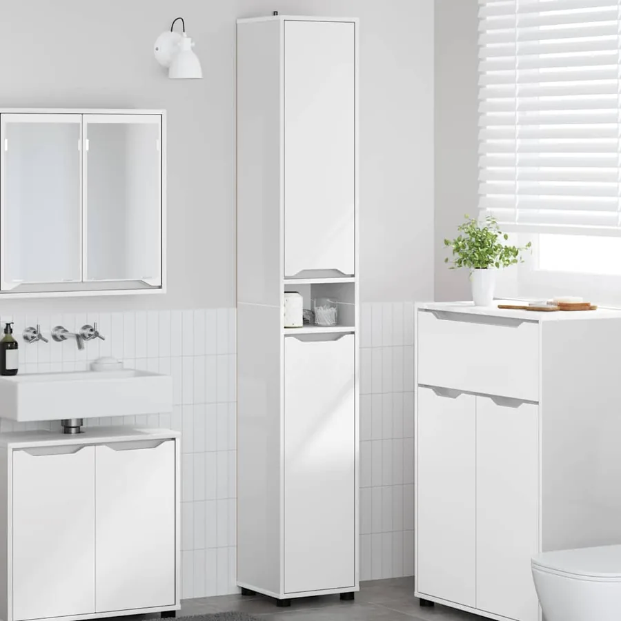Cabinet de salle de bain Blanc brillant 30,5 x 30 x 195 cm