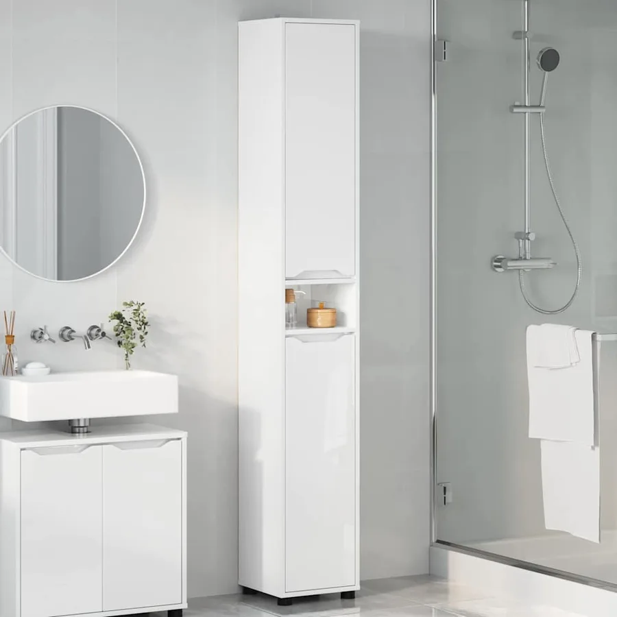 Cabinet de salle de bain Blanc brillant 30,5 x 30 x 195 cm - 4
