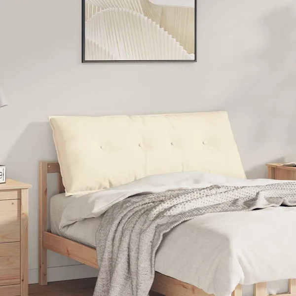 Coussin de Dos Crème 120 x 50 cm Tissu en velours côtelé