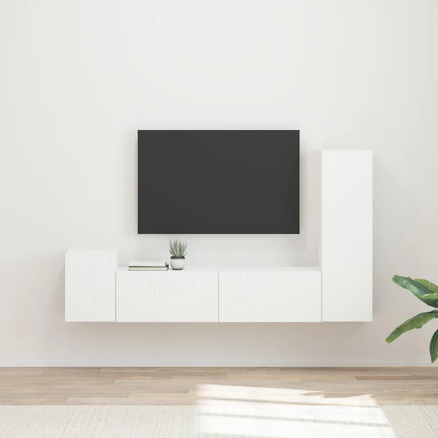 Ensemble meuble TV Montage mural 4 pcs Blanc Bois d'ingénierie