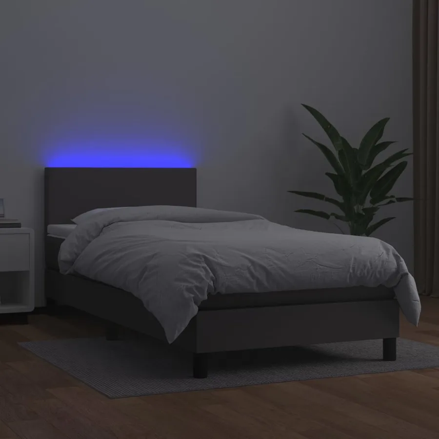 Sommier à lattes de lit et matelas et LED Gris 100x200 cm - 4