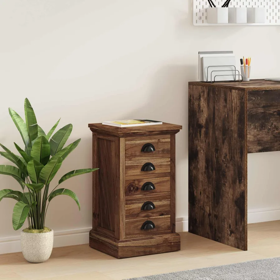 Commode avec tiroir Naturel 35 x 30 x 60 cm Bois de teck massif - 4