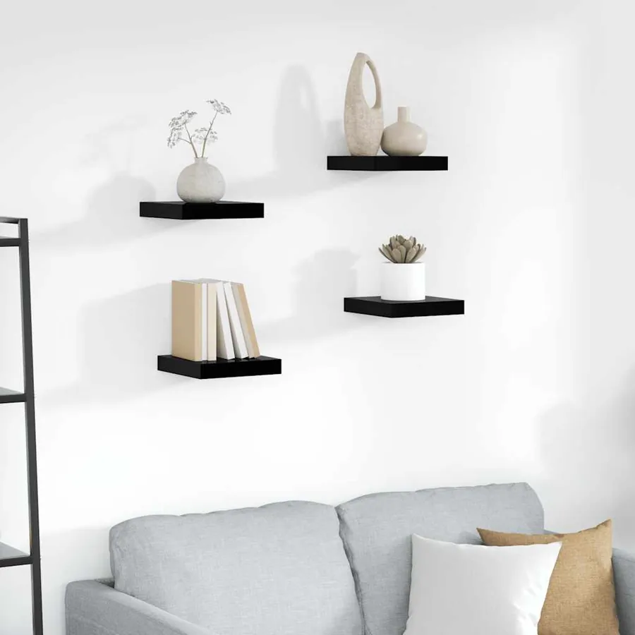 Étagère murale flottante 4 pcs Noir brillant 23x23,5x3,8 cm MDF