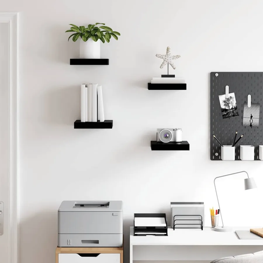 Étagère murale flottante 4 pcs Noir brillant 23x23,5x3,8 cm MDF - 3