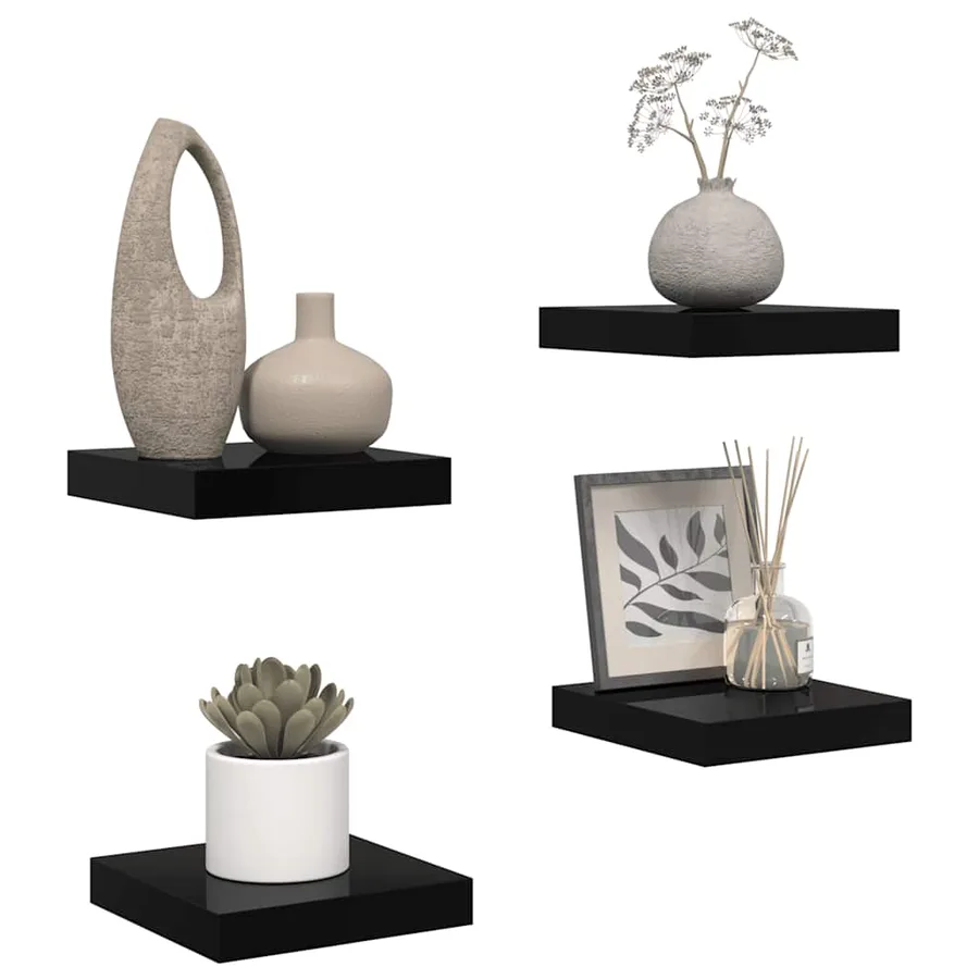 Étagère murale flottante 4 pcs Noir brillant 23x23,5x3,8 cm MDF - 5