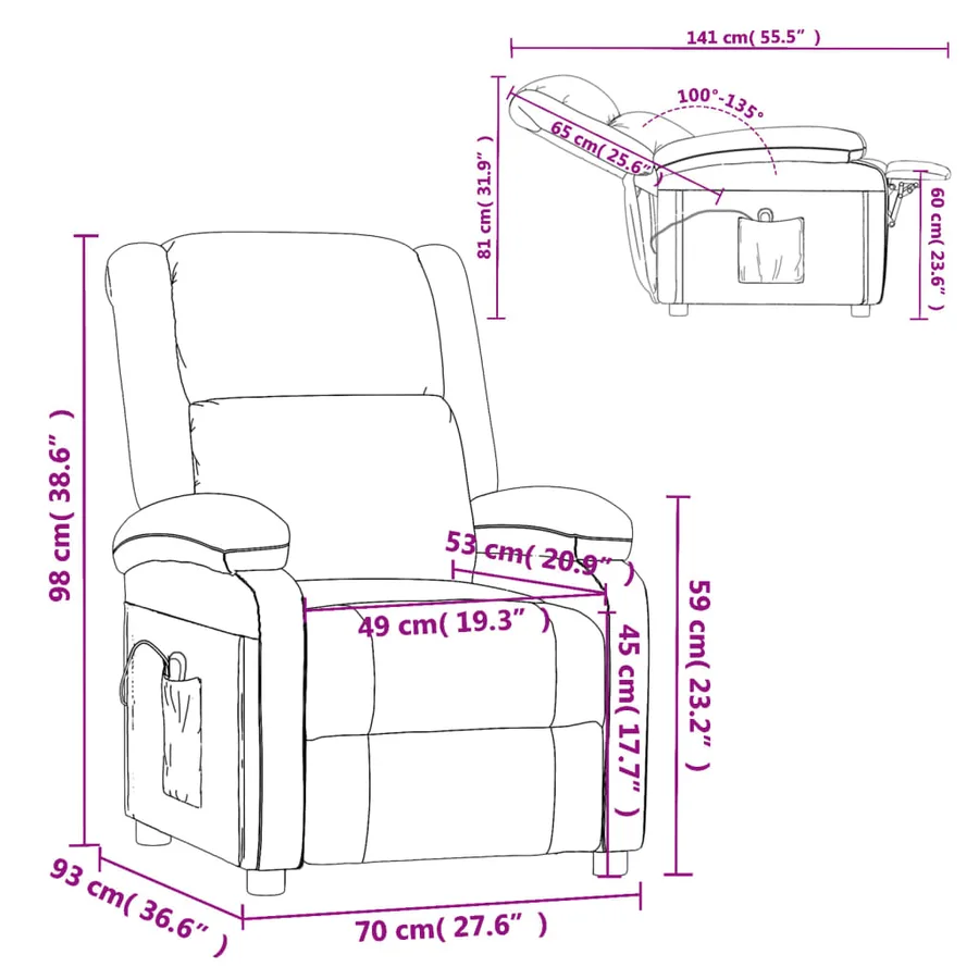 Fauteuil inclinable électrique Marron foncé Tissu - 11