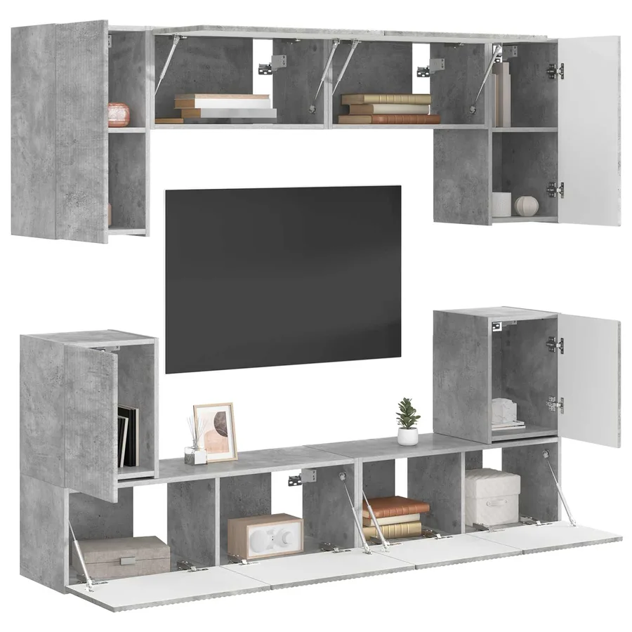 Ensemble meuble TV 5 pcs Gris béton Bois d'ingénierie - 3