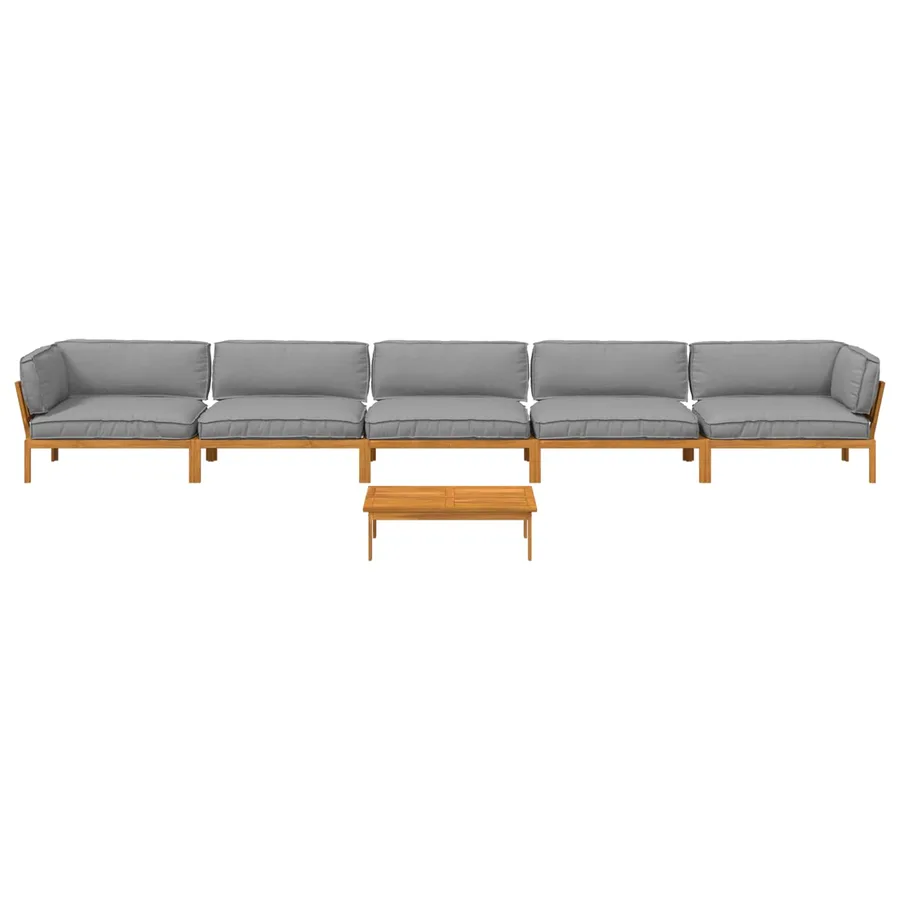 Ensemble de Canapés Uni 6 pcs Gris Bois d'Acacia Massif - 8