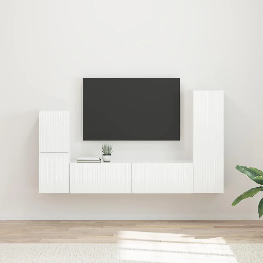 Ensemble meuble TV 4 pcs Blanc brillant Bois d'ingénierie