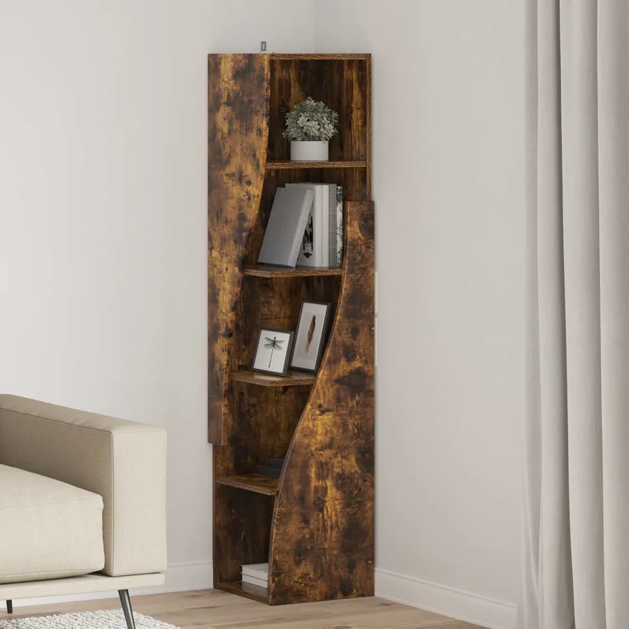 Meuble d'angle Chêne fumé 32x32x140cm Bois d'ingénierie