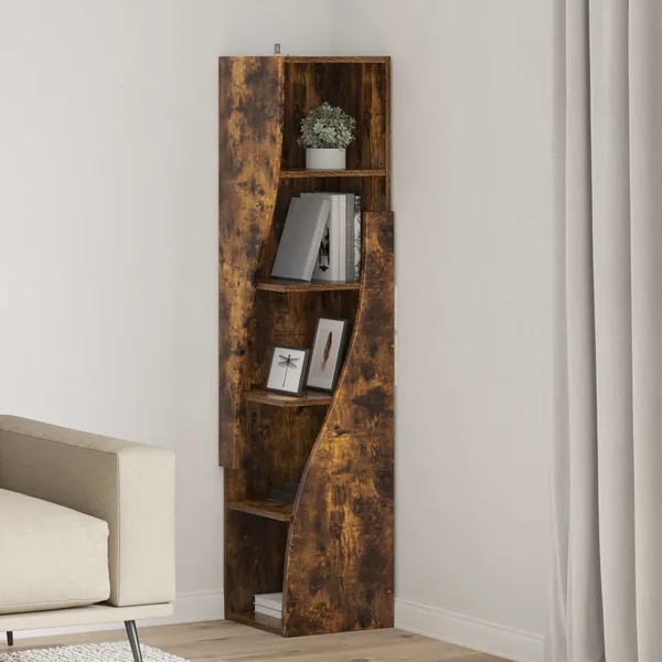 Meuble d'angle Chêne fumé 32x32x140cm Bois d'ingénierie