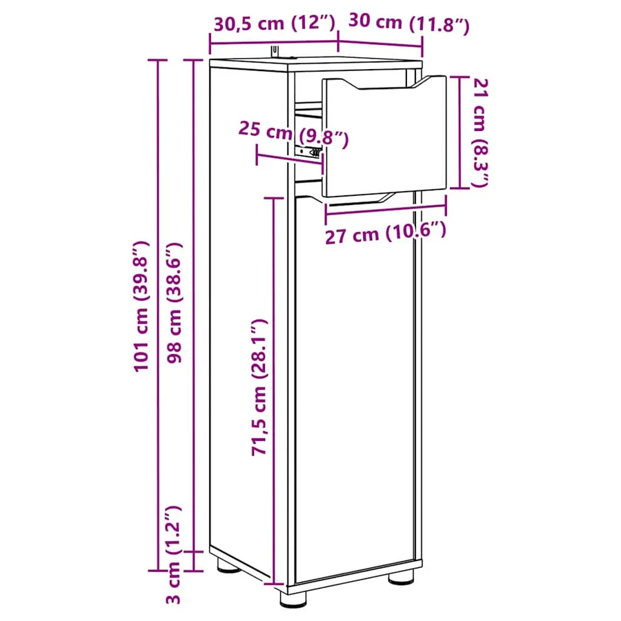 Cabinet de salle de bain Gris béton 30,5 x 30 x 101 cm - 14
