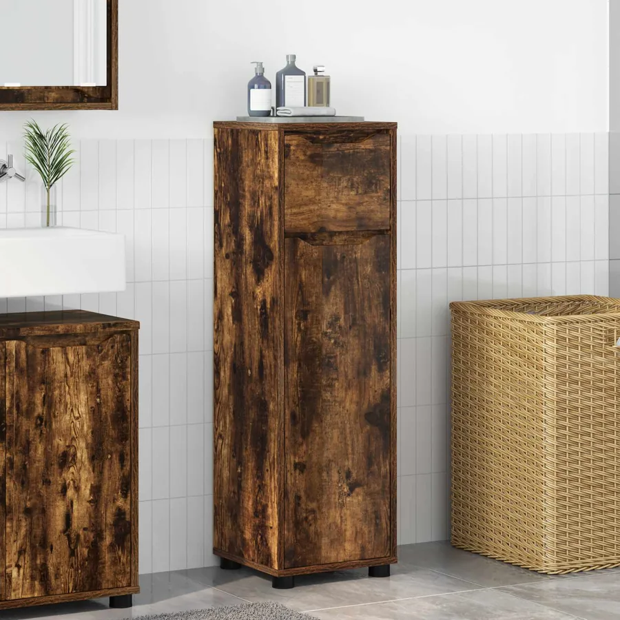 Cabinet de salle de bain Chêne fumé 30,5 x 30 x 101 cm