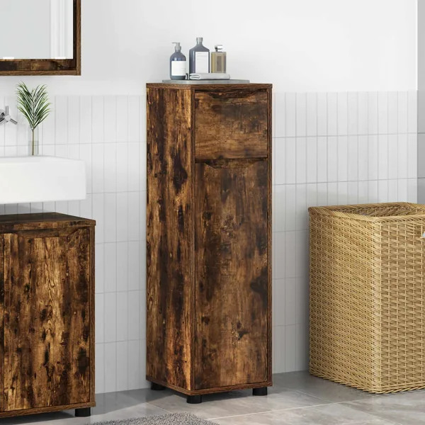 Cabinet de salle de bain Chêne fumé 30,5 x 30 x 101 cm