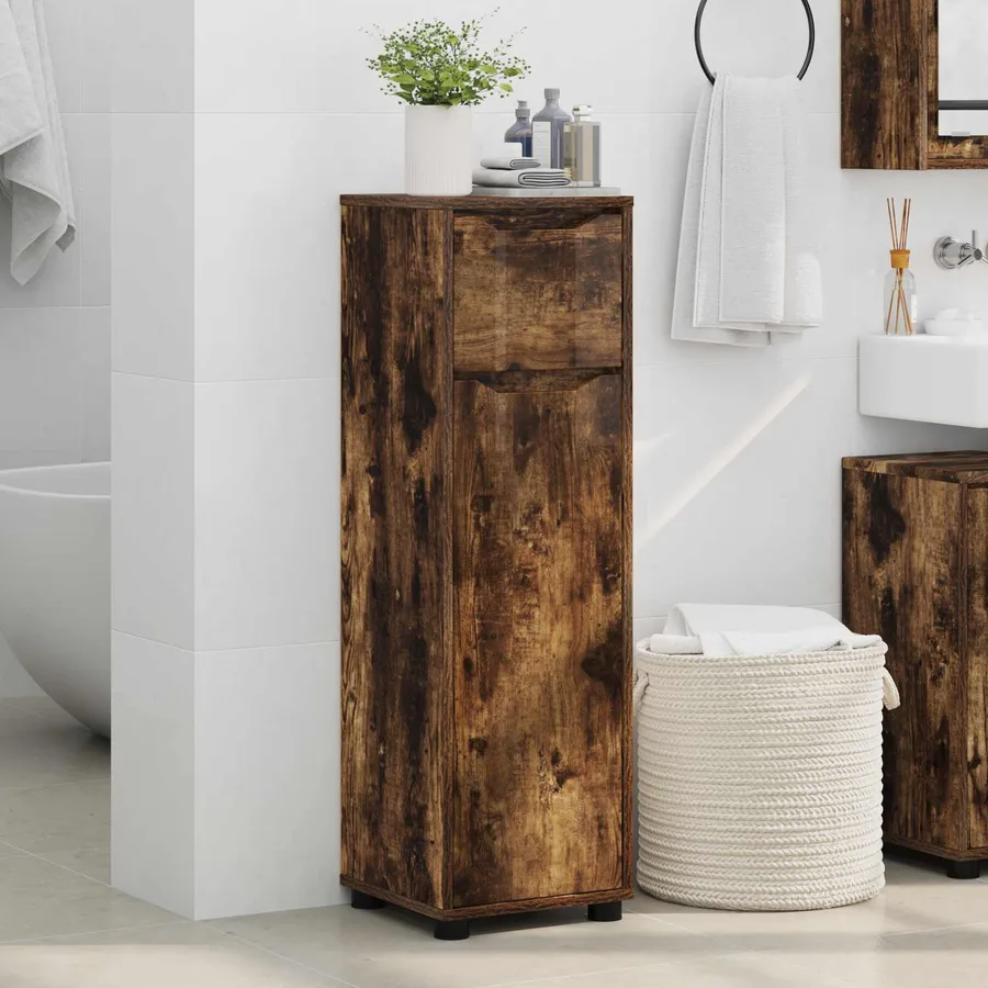 Cabinet de salle de bain Chêne fumé 30,5 x 30 x 101 cm - 4